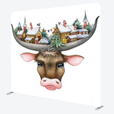 Aperturee - Aperturee Christmas Vibe Cow Snowy Town Pillow Case Backdrop